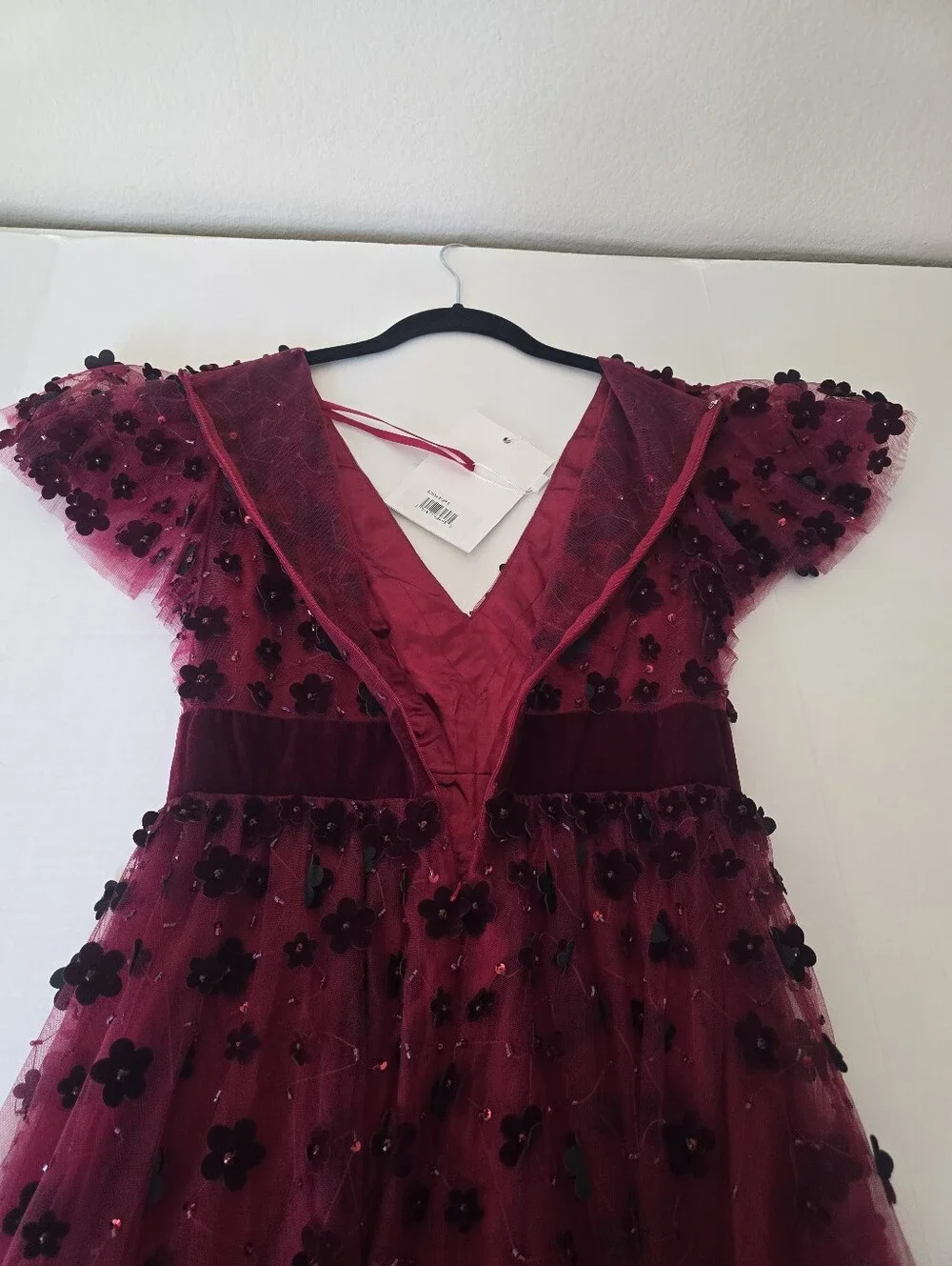 MAC DUGGAL Floral Appliqué Cocktail Midi Dress Burgundy NEW Size 6 Velvet